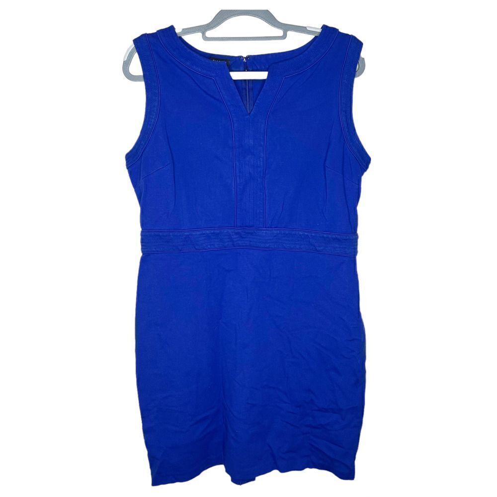 Talbots Cobalt Blue Split Neck Sleeveless Sheath Dress Size 14